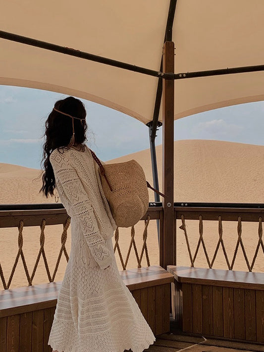 Pointelle Knit Cardigan Skirt Set