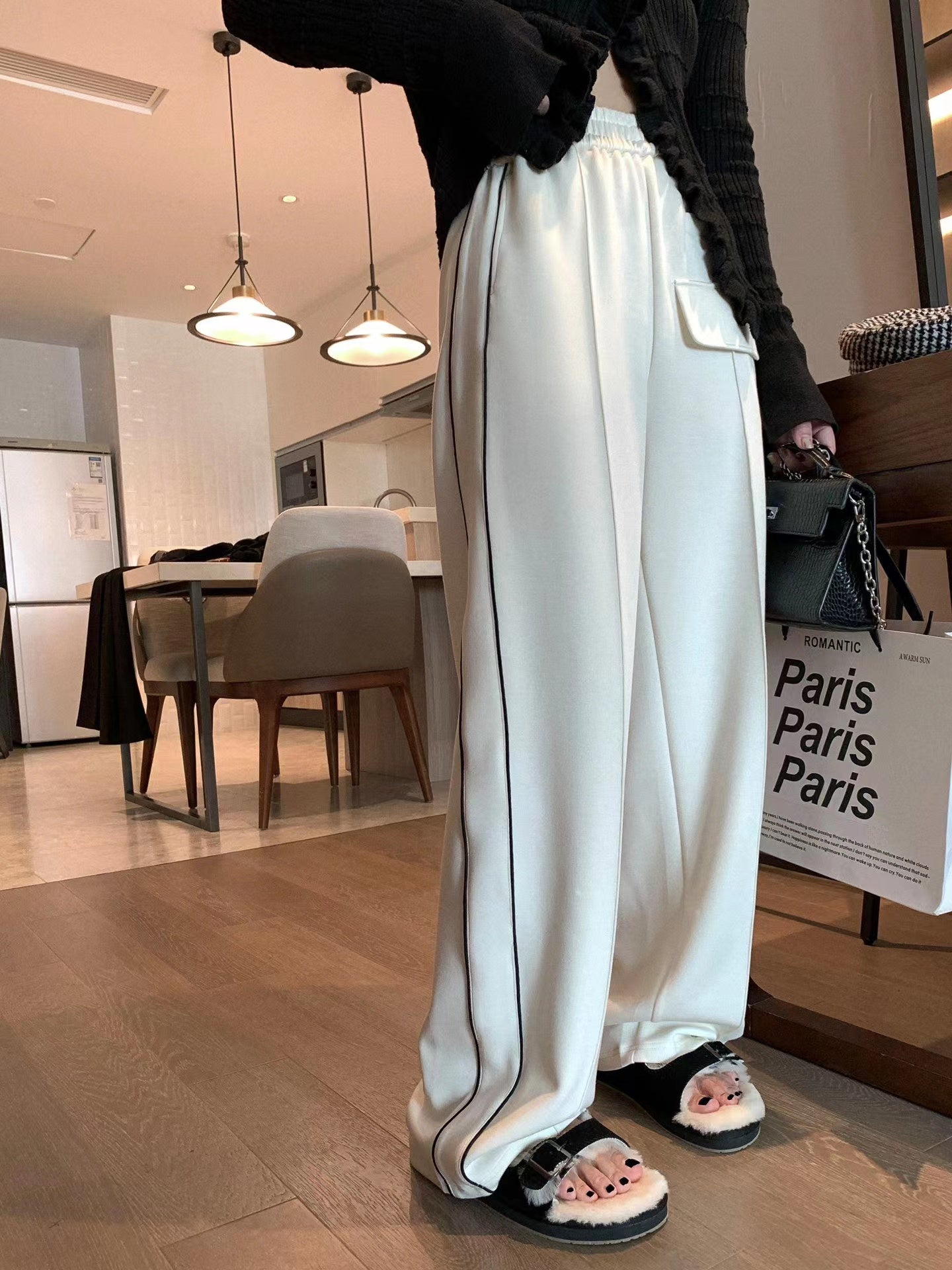 Black Lined Cotton Pants