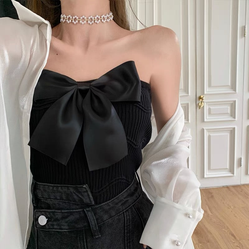 Ribbon Ribbed Knit Tubetop