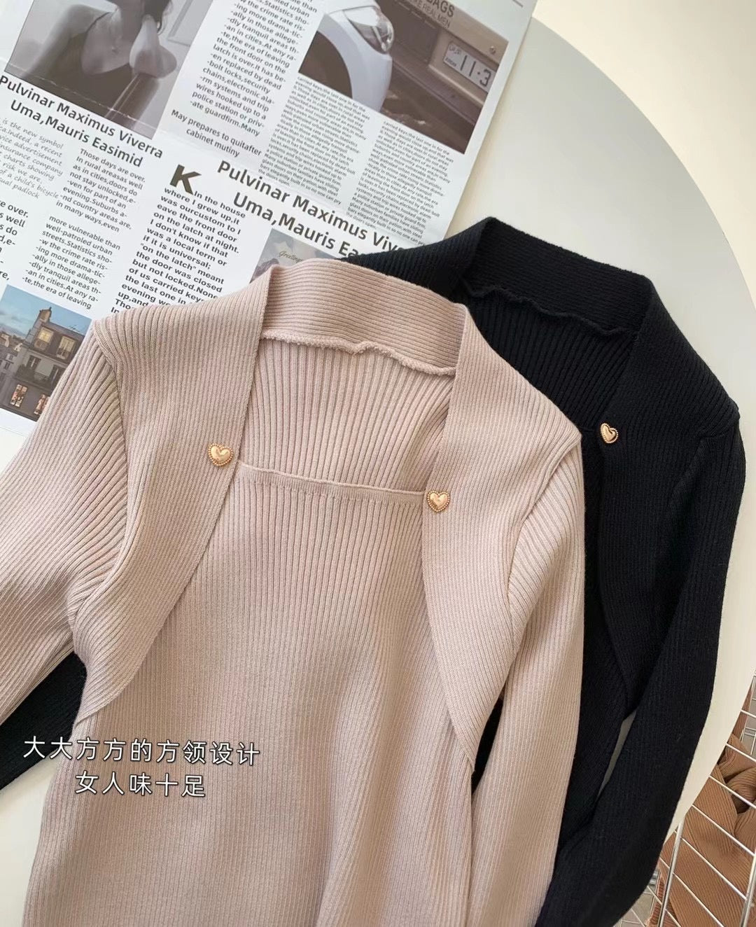 Heart Button Ribbed Knit Top