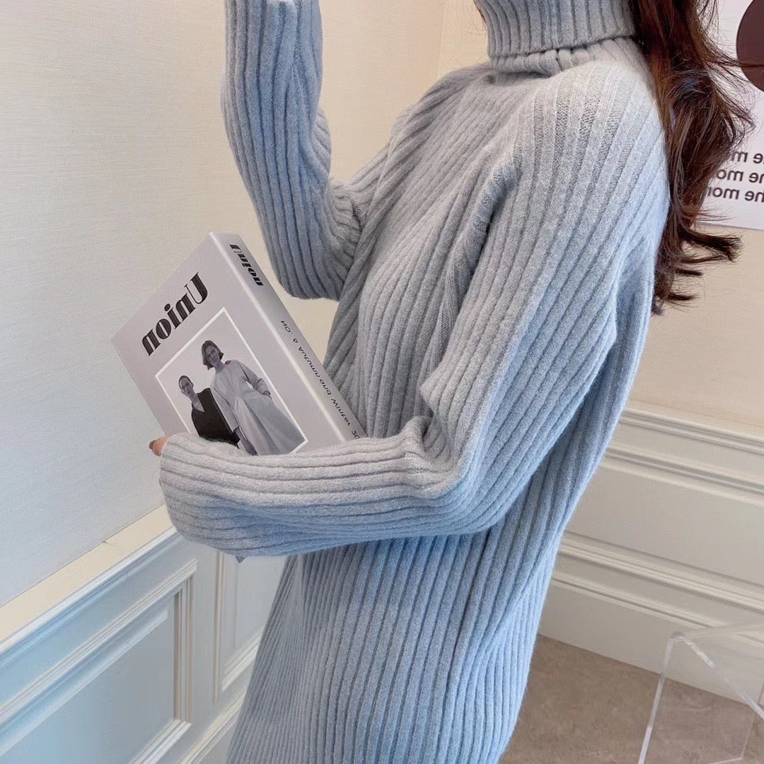 Turtleneck Ribbed Sweater Dress