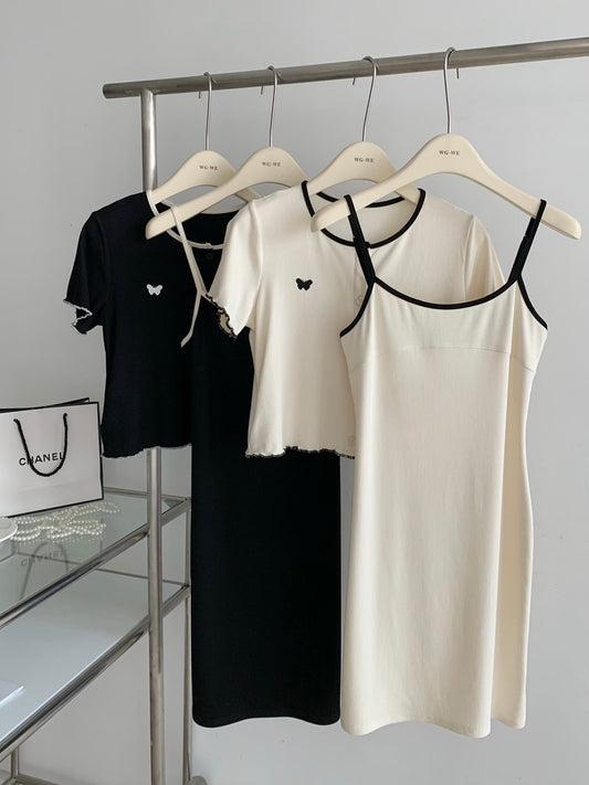Butterfly Knit Ribbed Dress Set