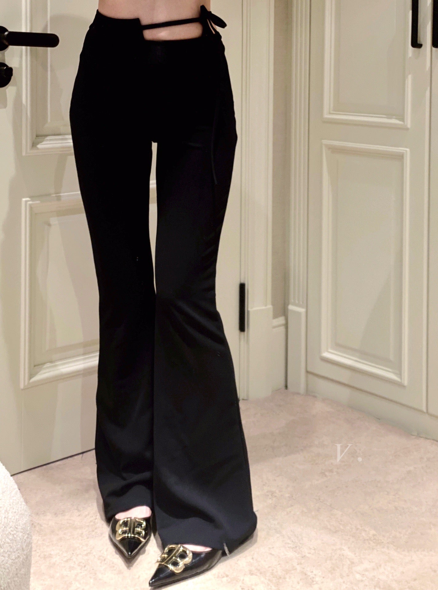 One Side Straps Flare Pants