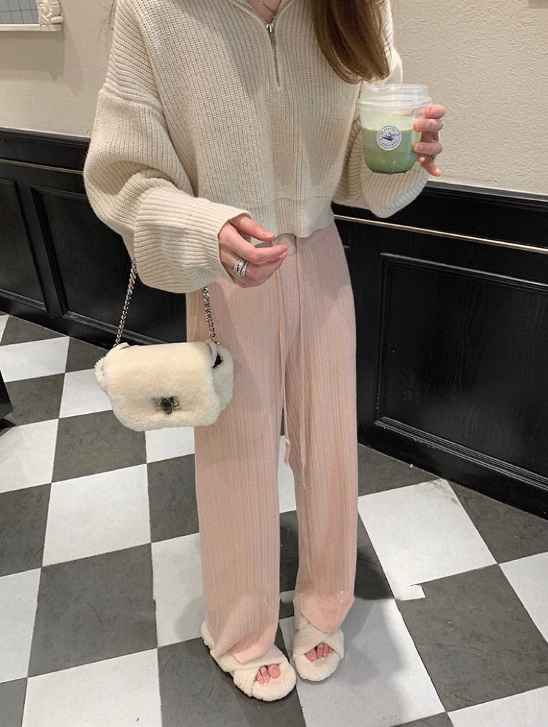 Ribbed Knit Wide Legs Pant