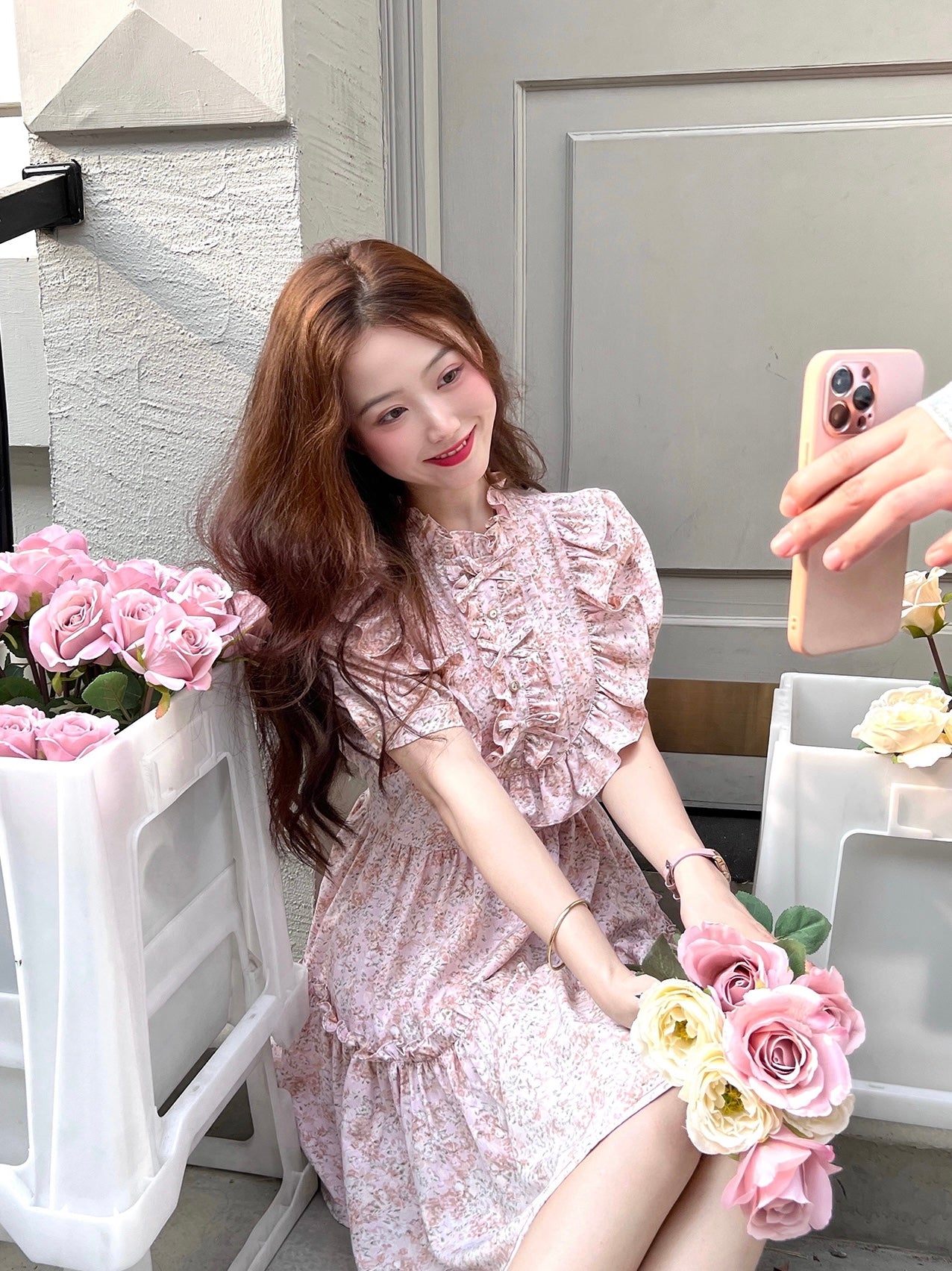 Sakura Ruffle Trim Tiered Dress