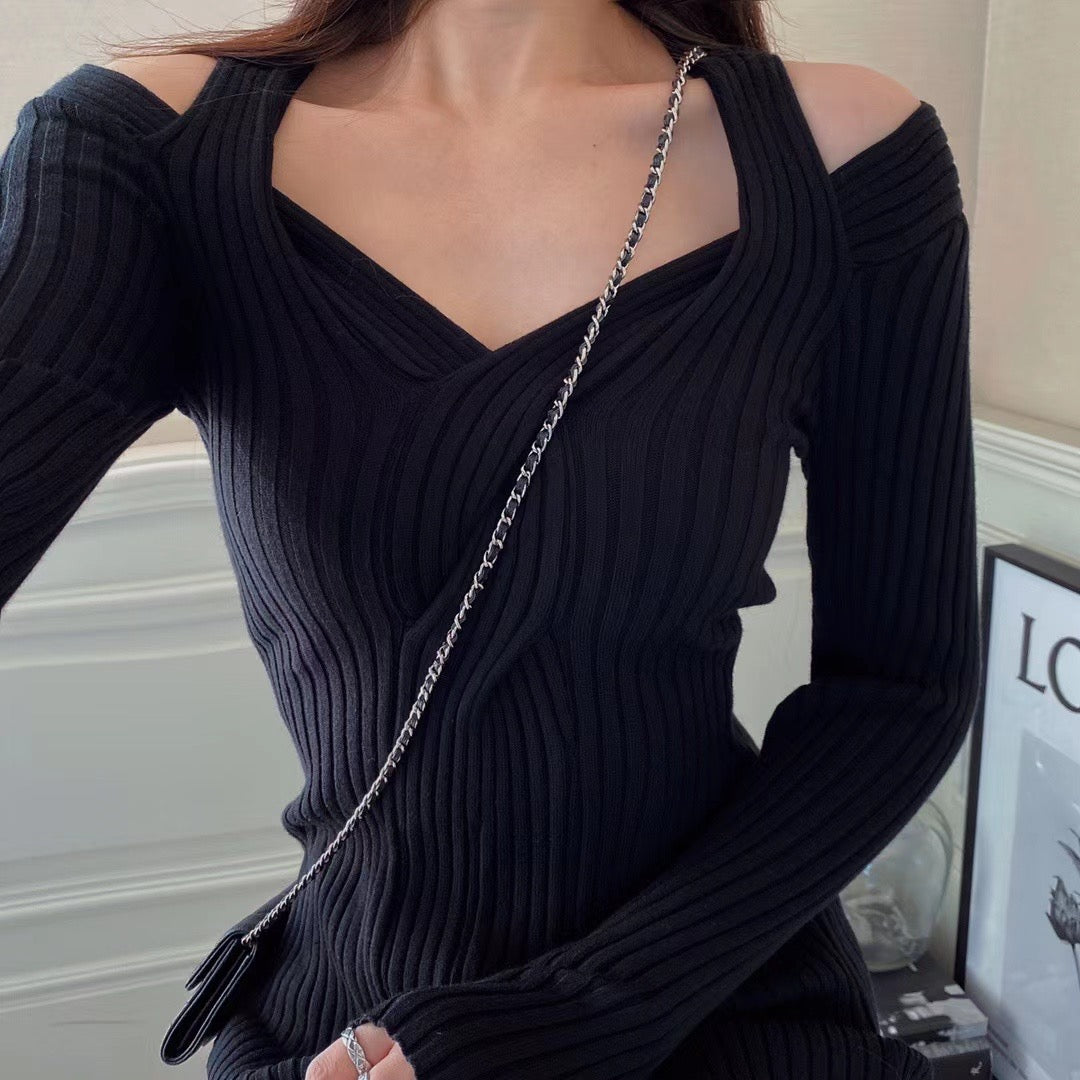 Off The Shoulder Knit Midi Dress