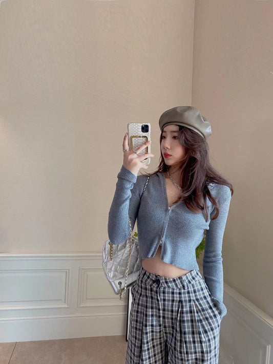 Ribbed Hooded Knit Short Cardigan