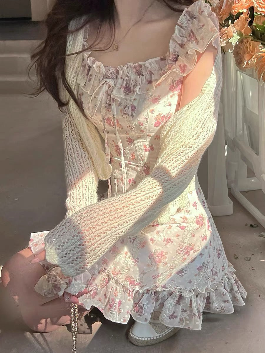 Cream Pointelle Knit Cardigan