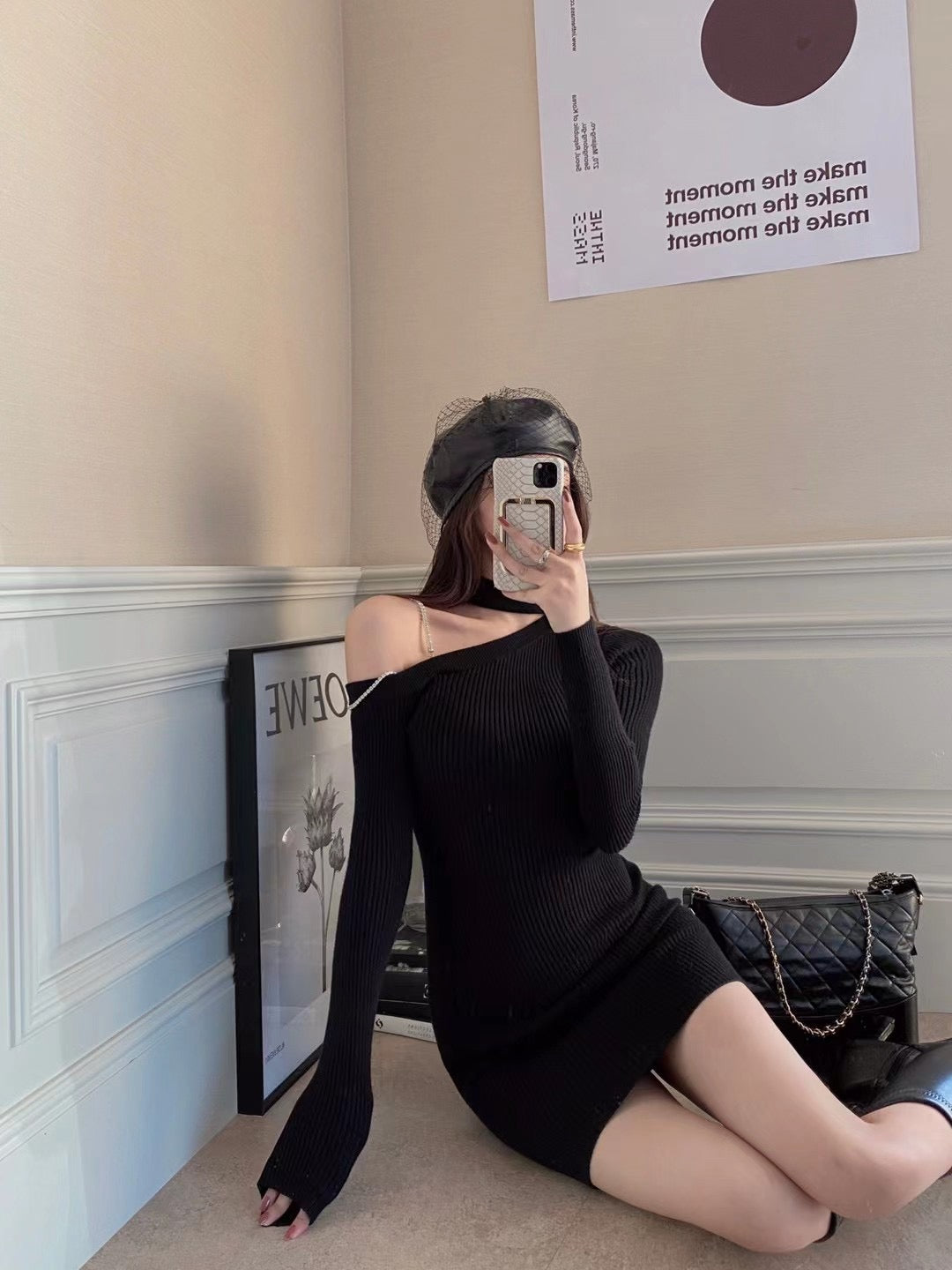 One Shoulder Ribbed Knit Dress