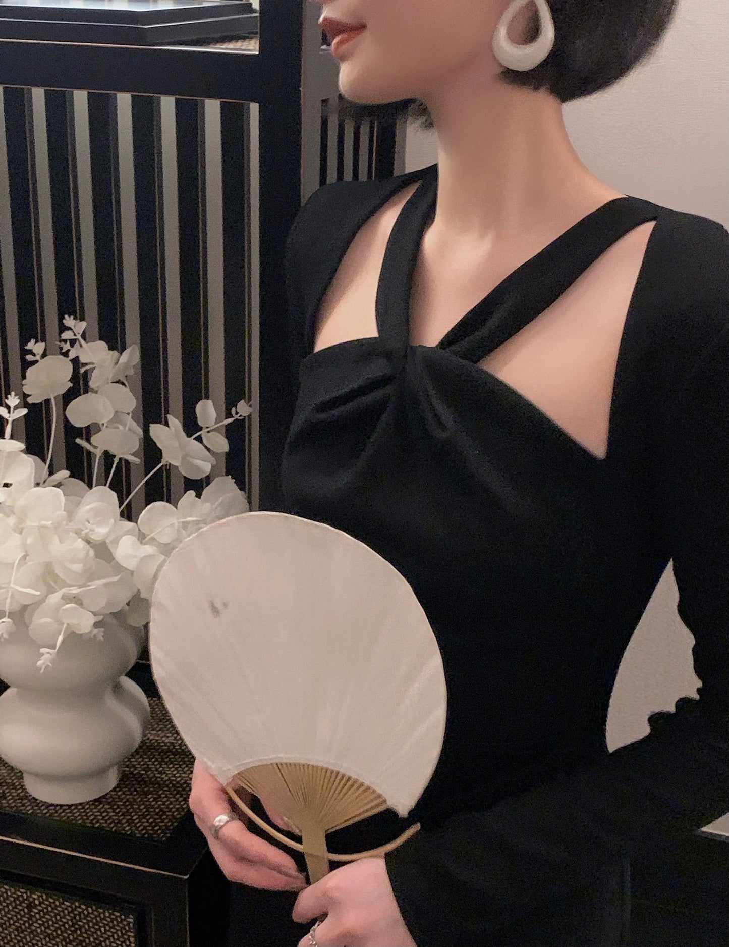 Halter-neck Knit A-line Dress
