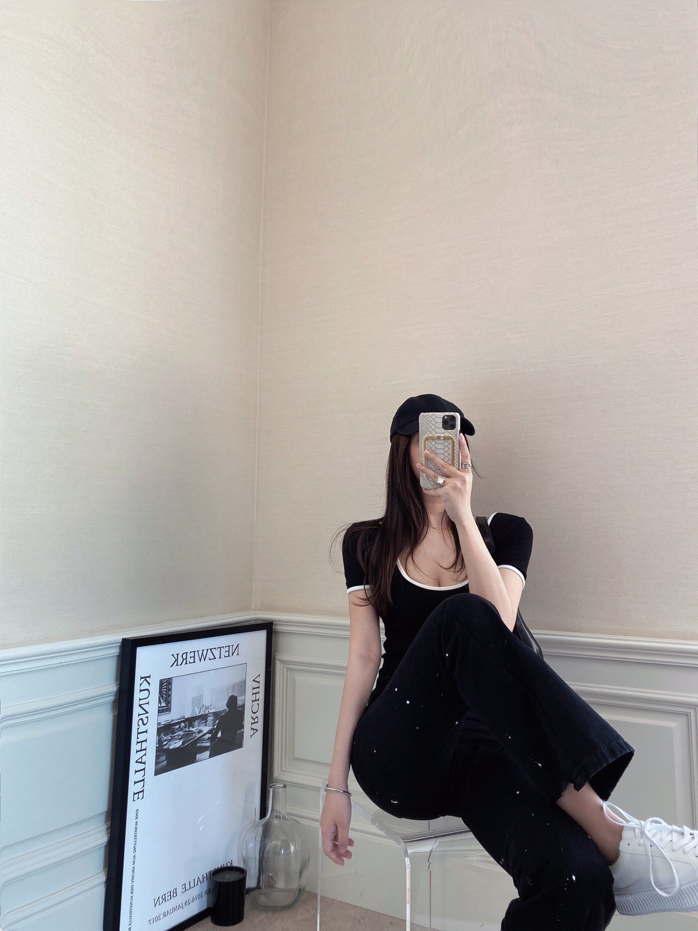 Contrast Trim Cropped Knit T-shirt