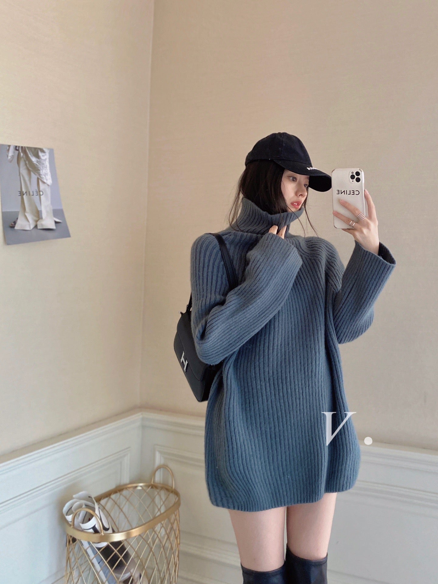 Long Turtleneck Ribbed Sweater