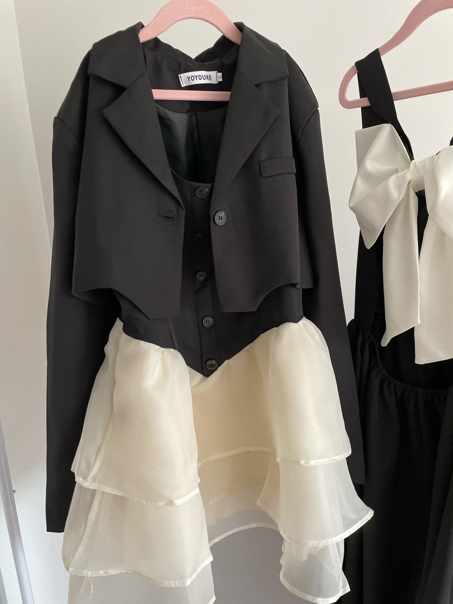 Layered Bubble Dress Cropped Blazer Set