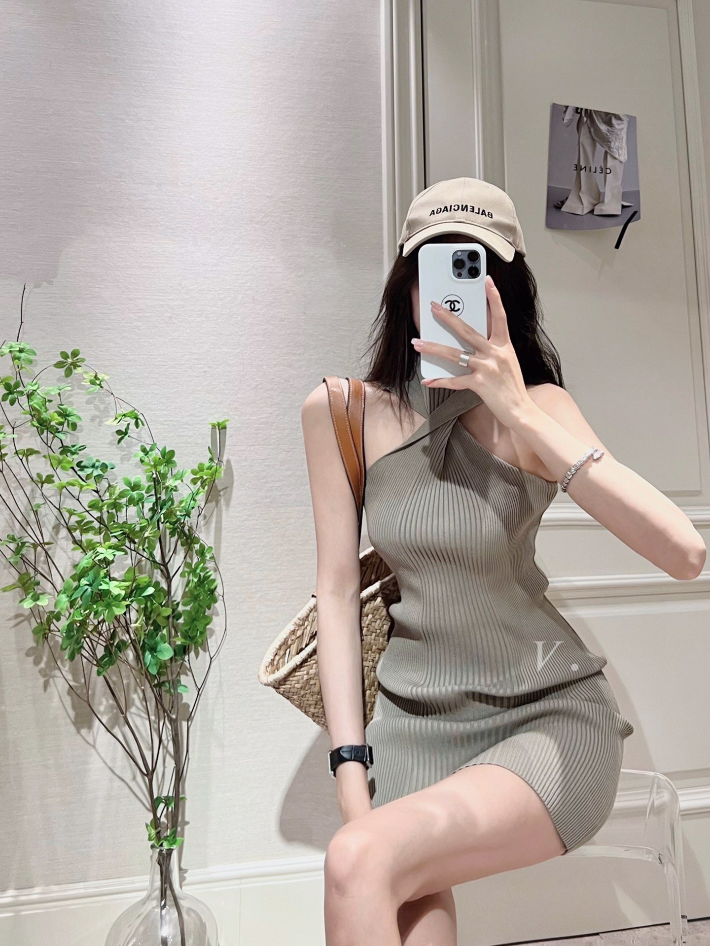 Cross Halter Neck Knit Dress