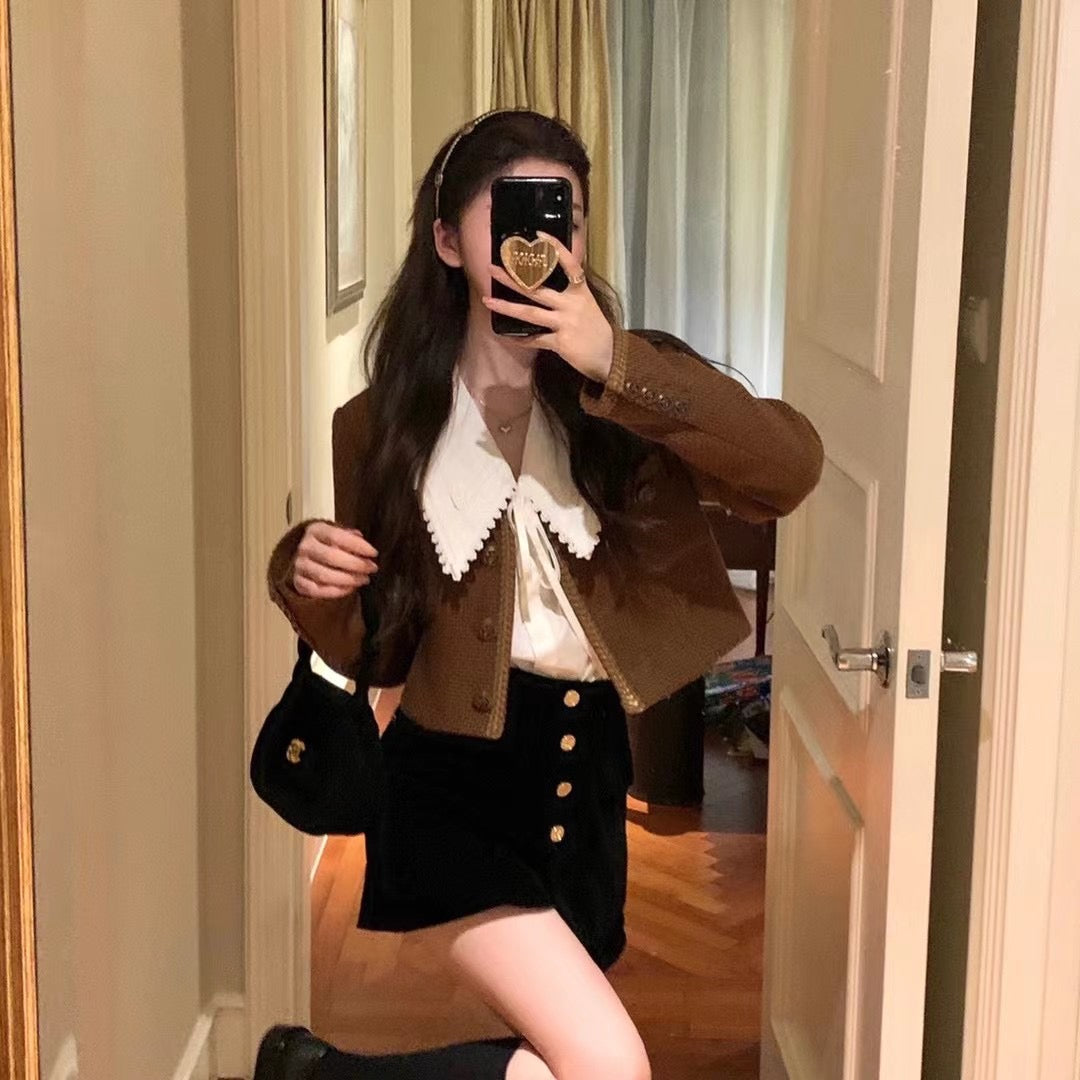Gold Button Velvet Shorts