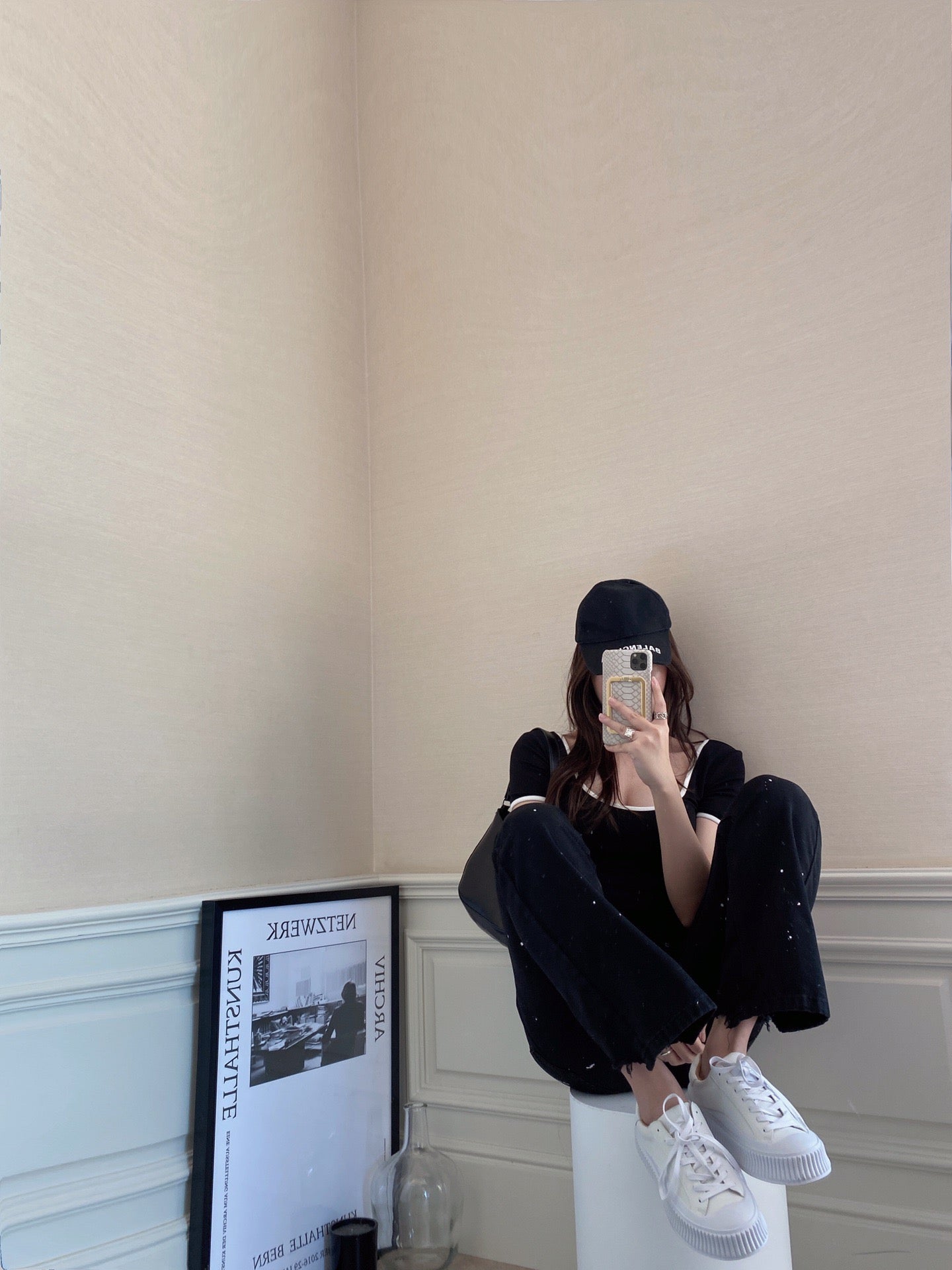 Contrast Trim Cropped Knit T-shirt