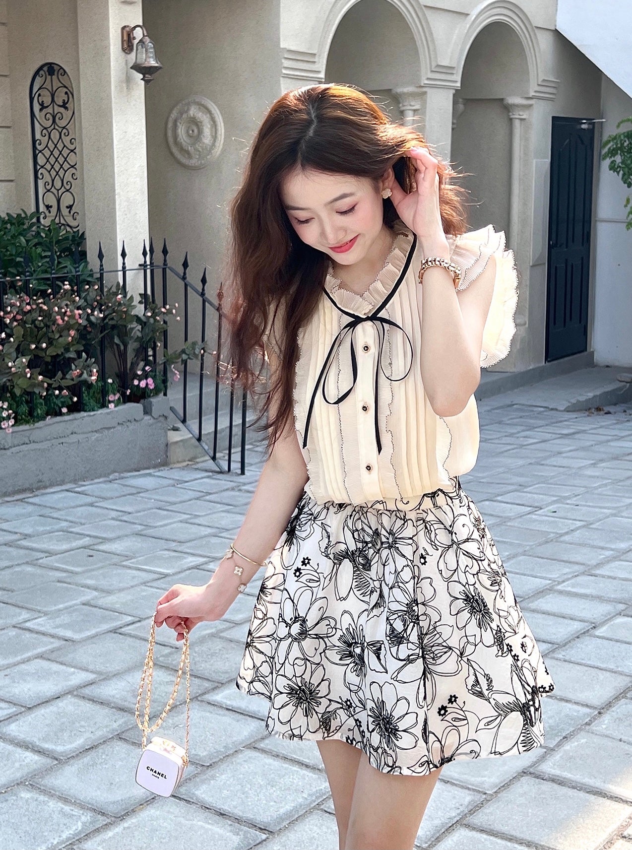 Vintage Chiffon Pleated Top