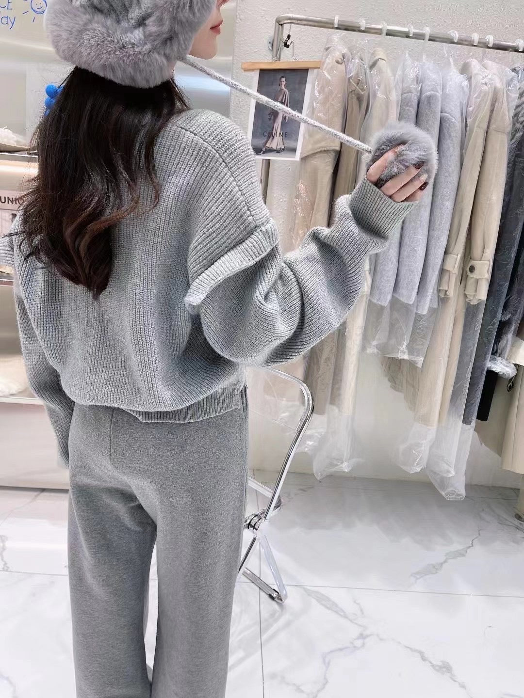 Knit Puff Sleeves Spliced Sweatshirt