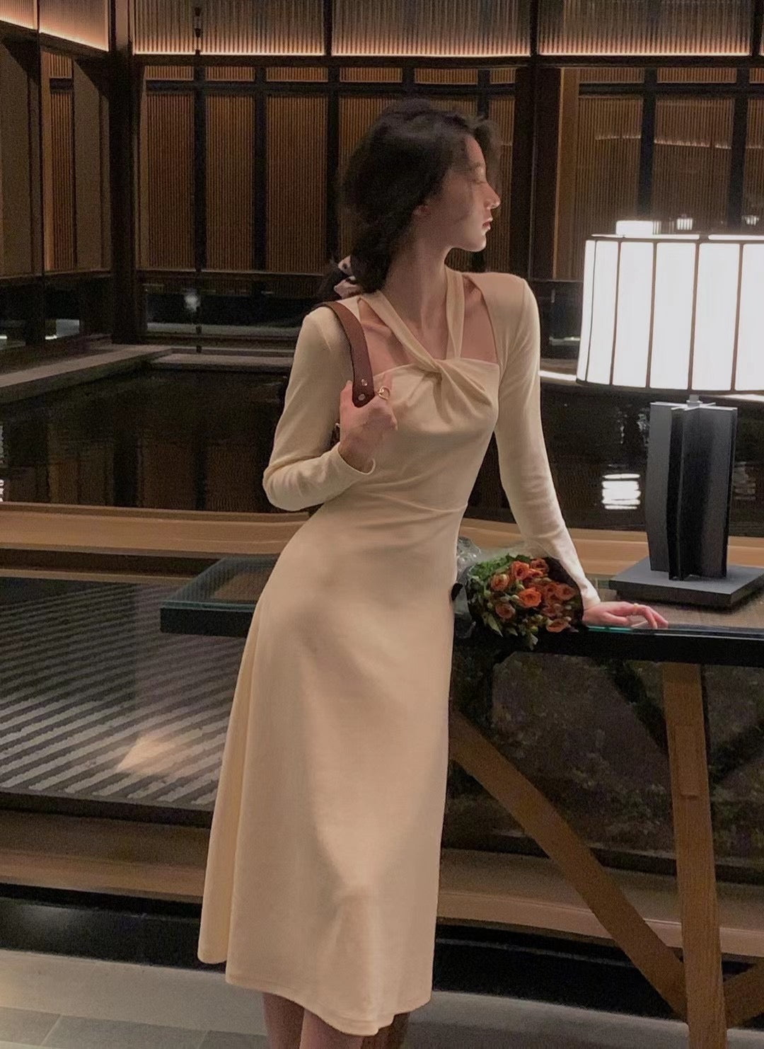 Halter-neck Knit A-line Dress