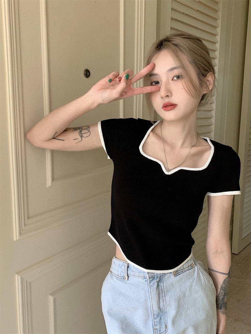 V-Neck Ribbed Top