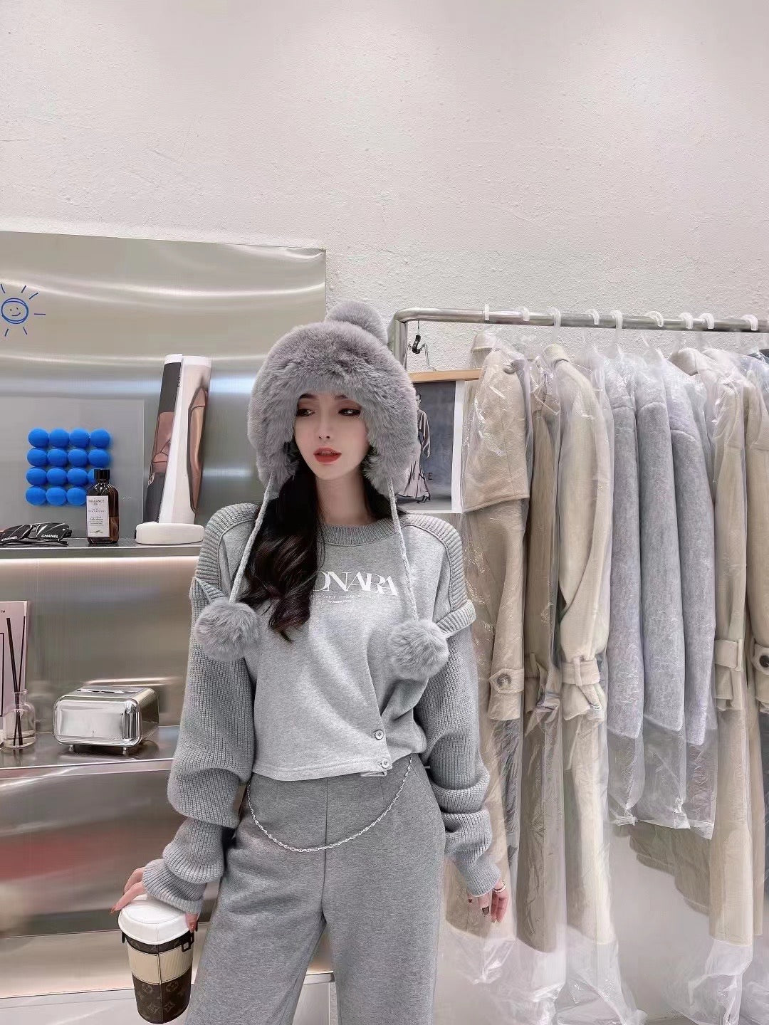 Knit Puff Sleeves Spliced Sweatshirt