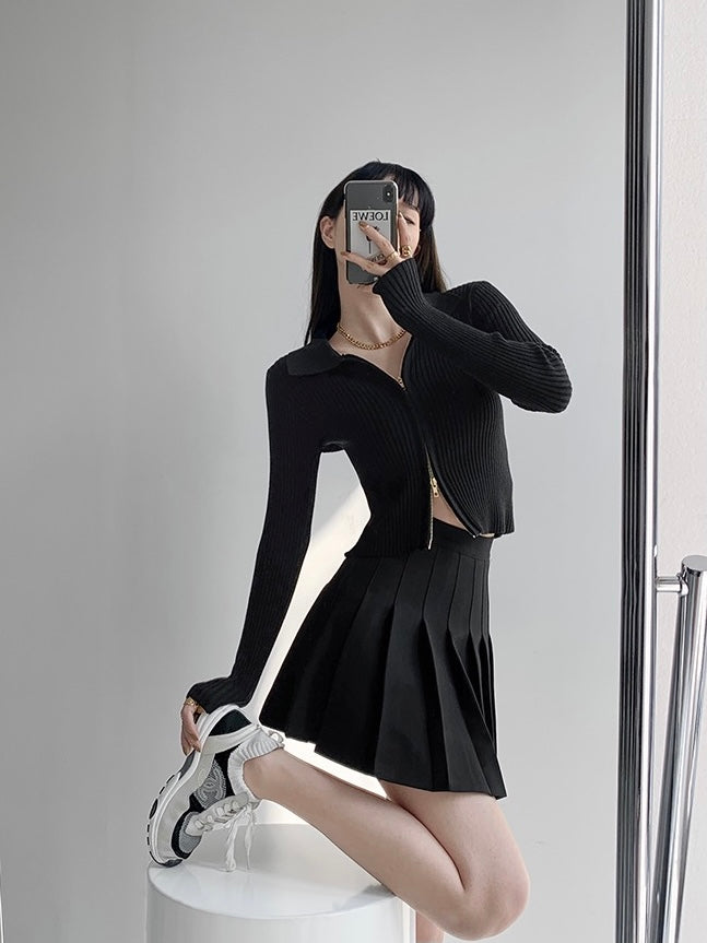 High Waist Preppy Pleated Skirt