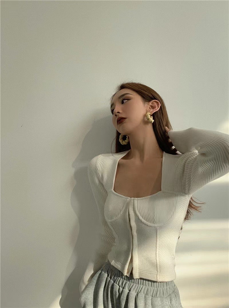 Square Neck Ribbed Bustier