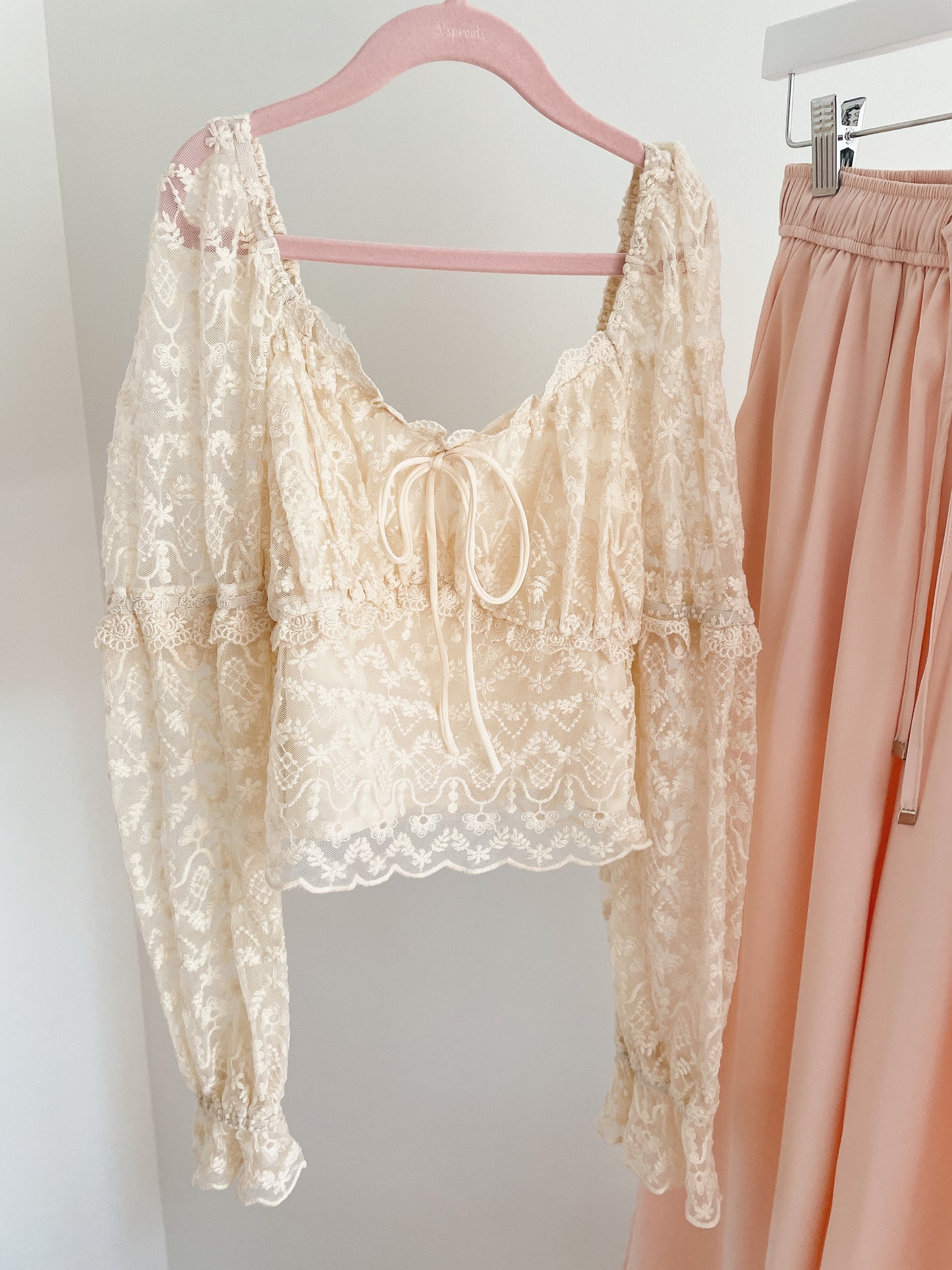 Square Neck Ribbon Lace Top