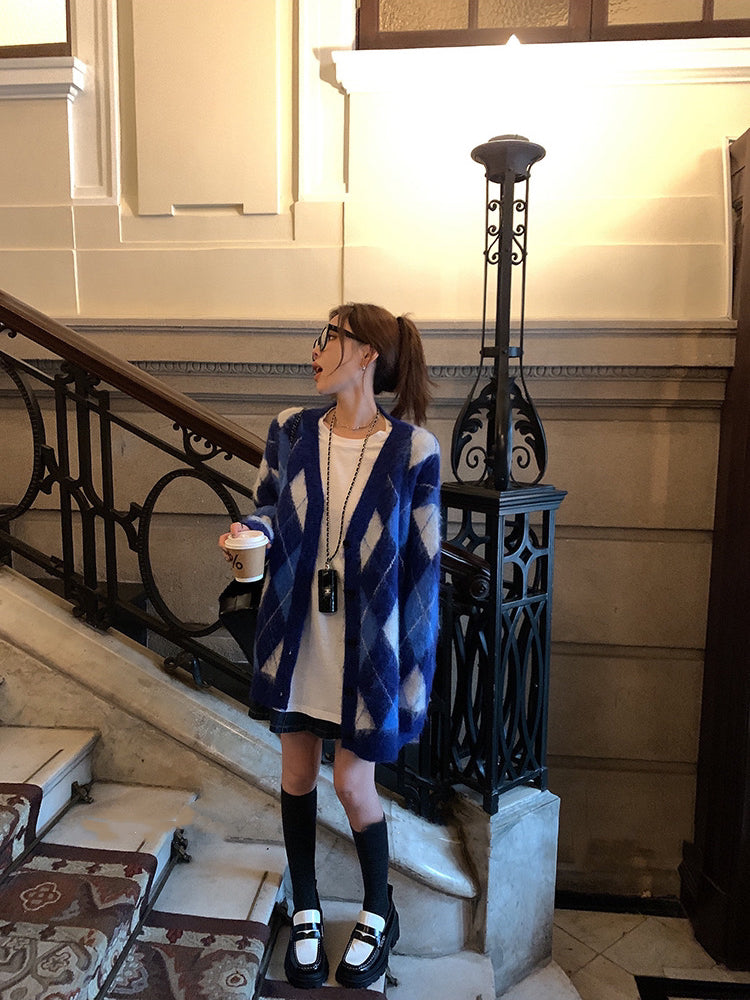 Diamonds Pattern Faux Mink Cardigan