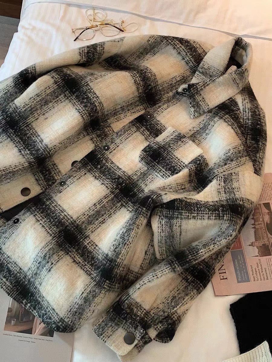 Plaid Drop Shoulder Peacoat