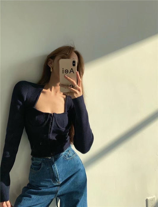 Square Neck Ribbed Bustier