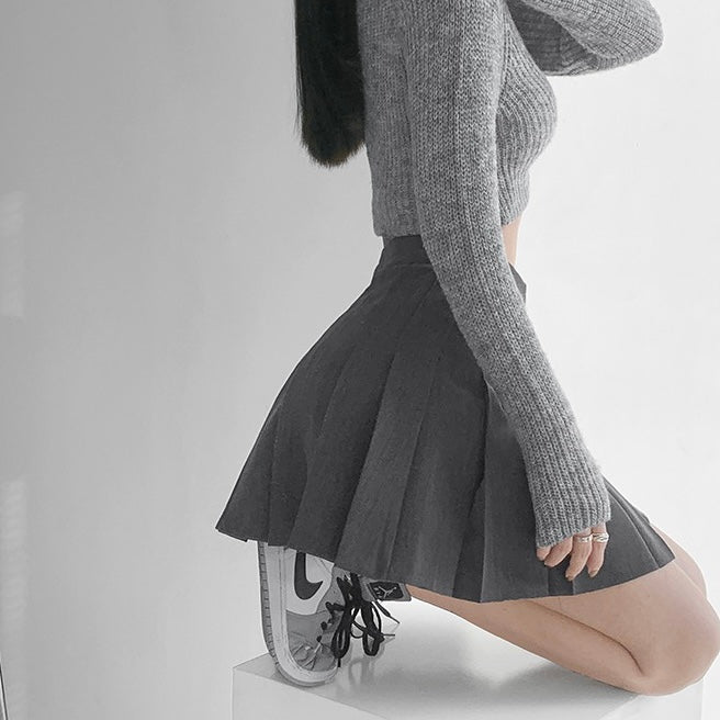 High Waist Preppy Pleated Skirt