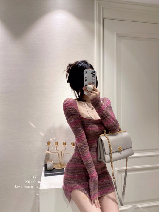 Raspberry Rainbow Knit Bodycon Dress