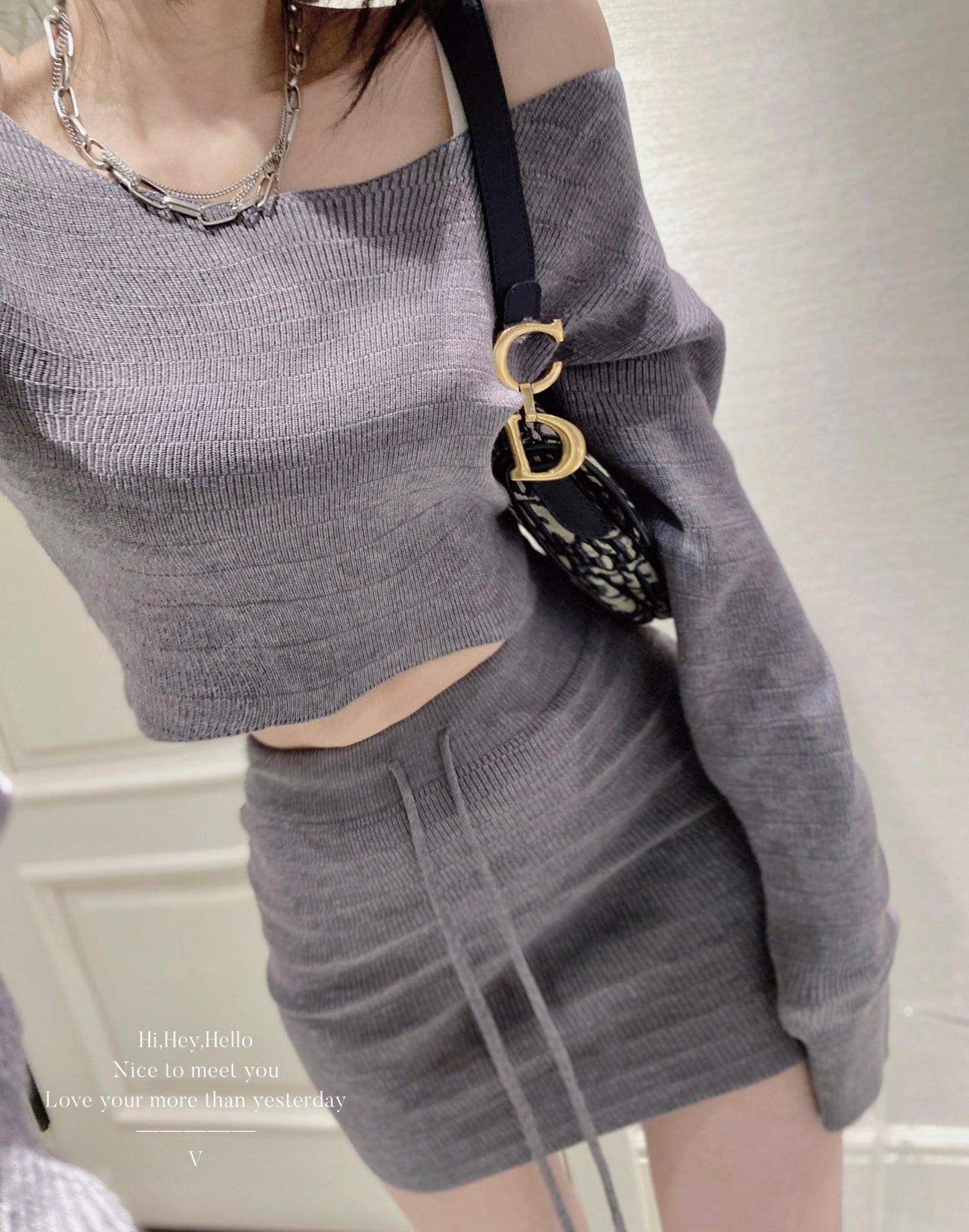 Knit Cropped Top and Skirt Set