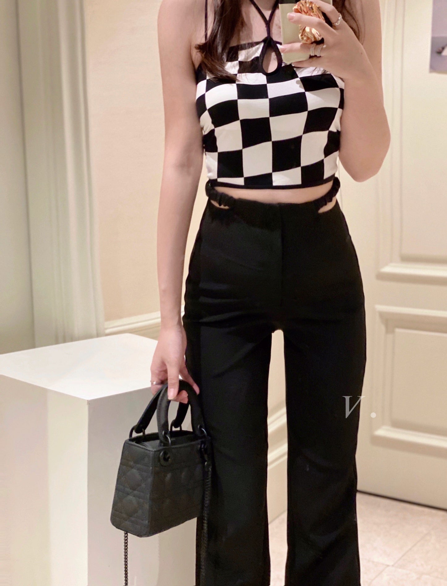 Checker Halter Knit Camisole