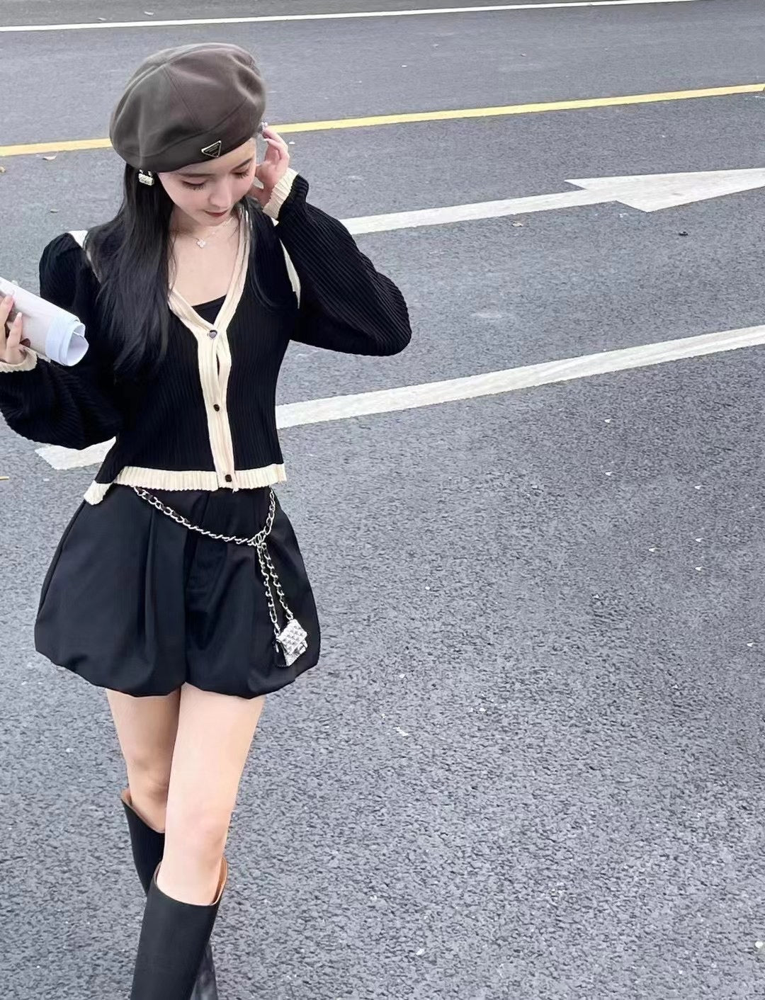 Chanel Style Ribbed Knit Cardigan