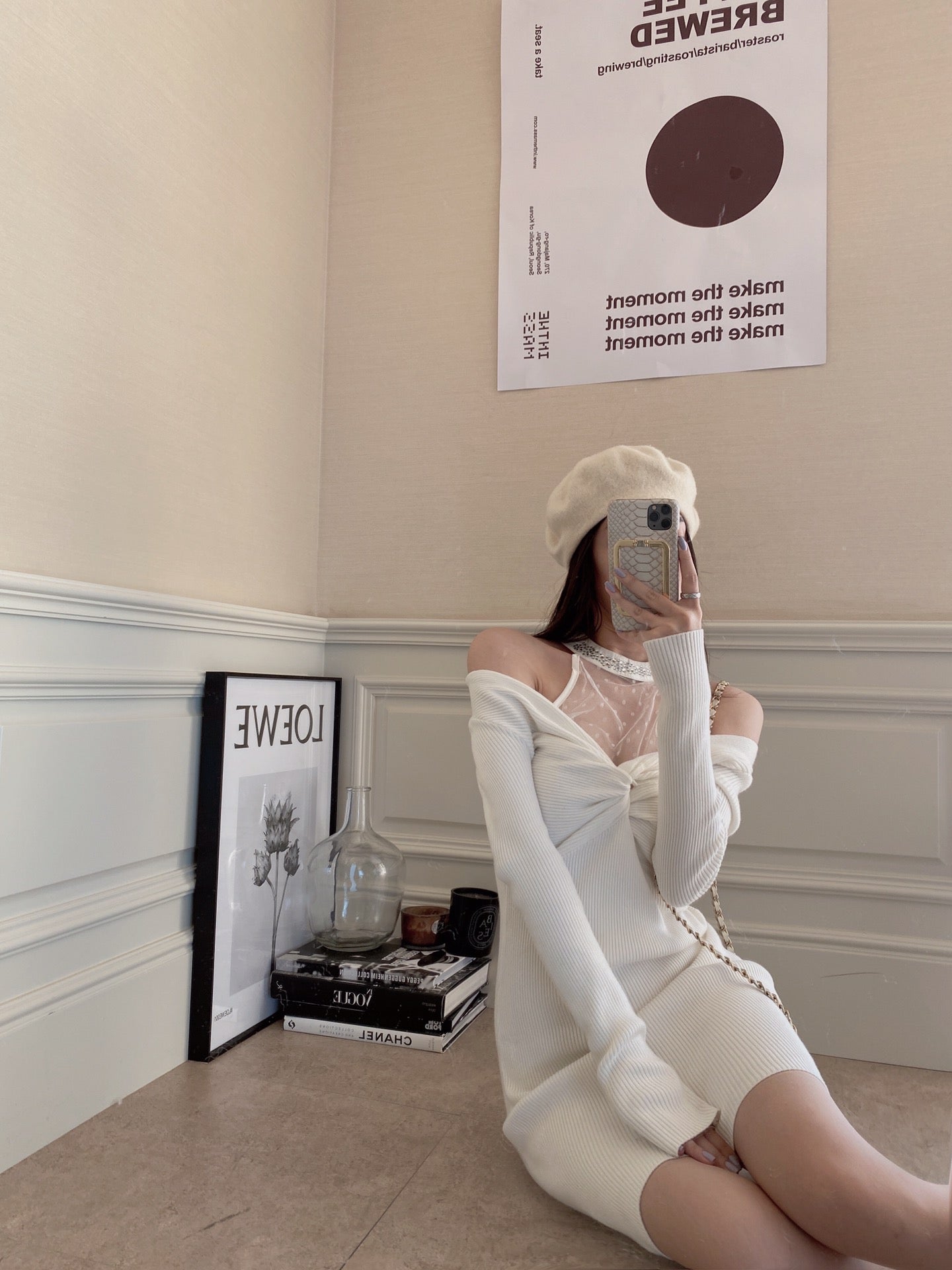 Lace Halter Neck Knit Dress