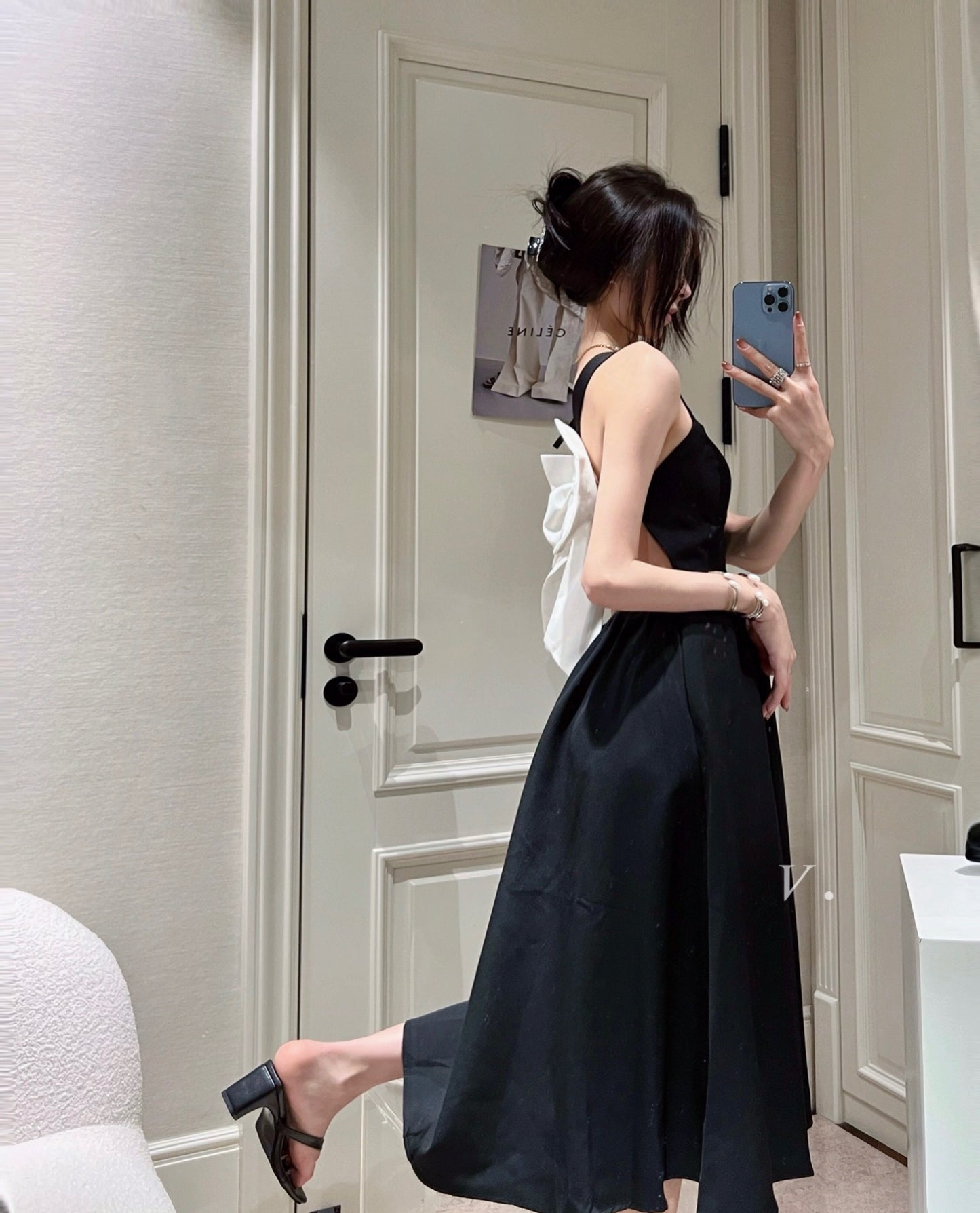 Back Large Ribbon Midi Dress