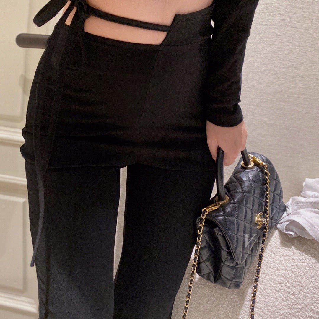 One Side Straps Flare Pants