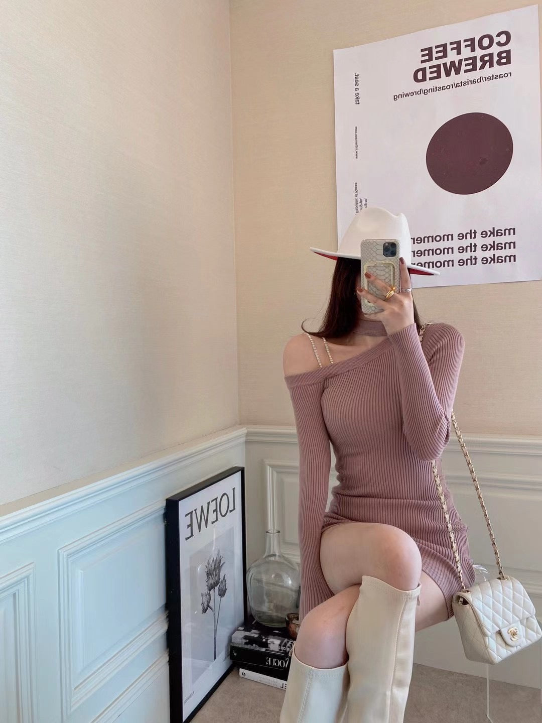 One Shoulder Ribbed Knit Dress