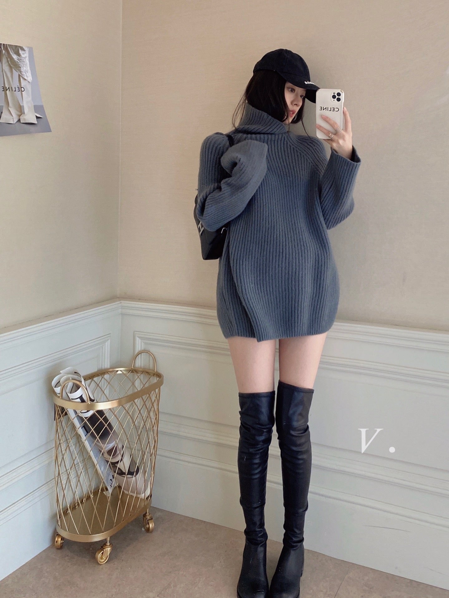 Long Turtleneck Ribbed Sweater