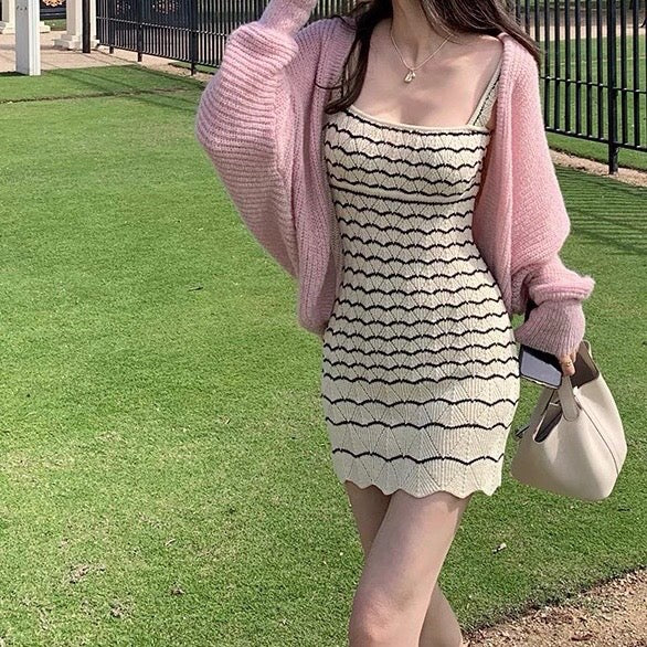 Pointelle Striped Knit Dress