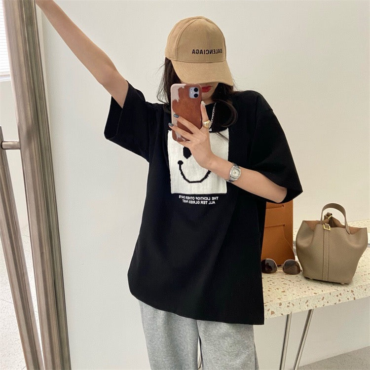 Square Smile Face Oversized Tee