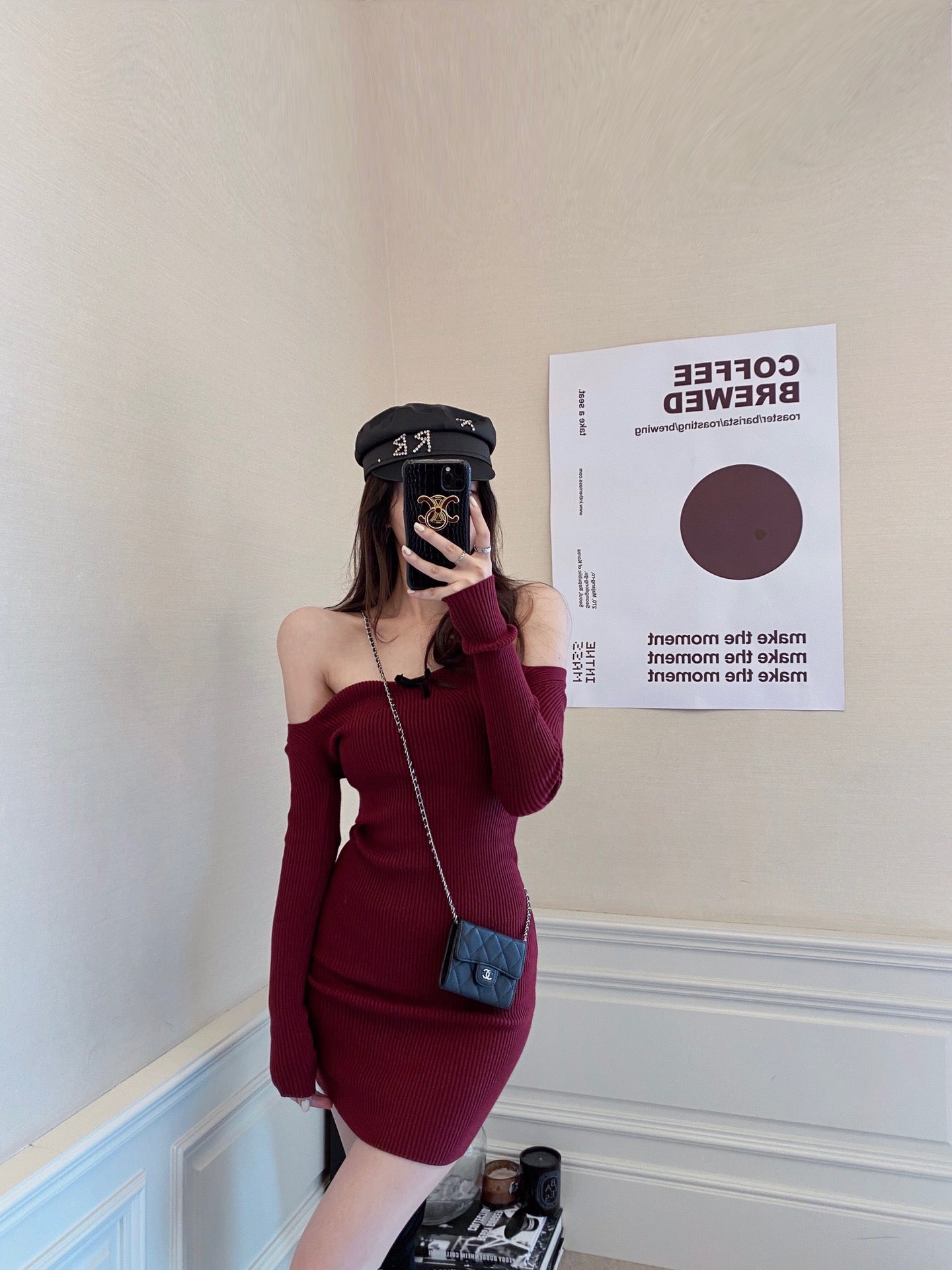 Off The Shoulder Ribbed Knit Dress