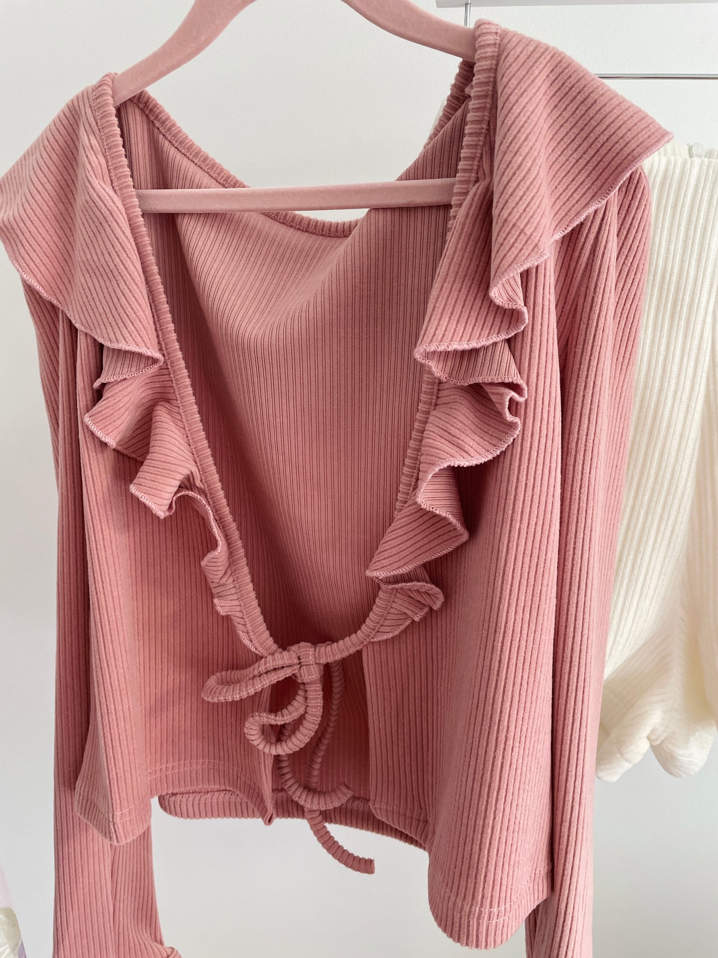 Ruffle Tie Knit Cardigan