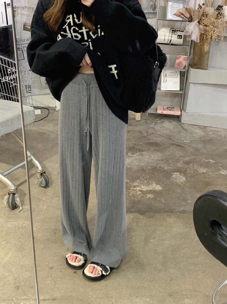 Ribbed Knit Wide Legs Pant