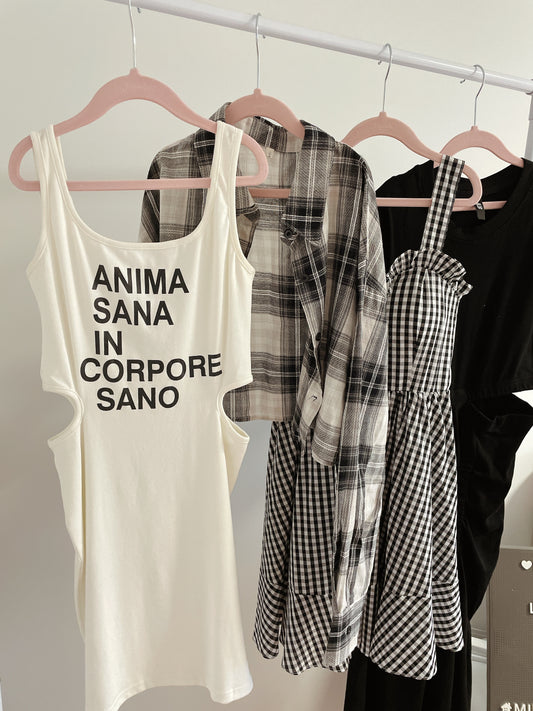 Plaid Shirt Hollow Bodycon Set