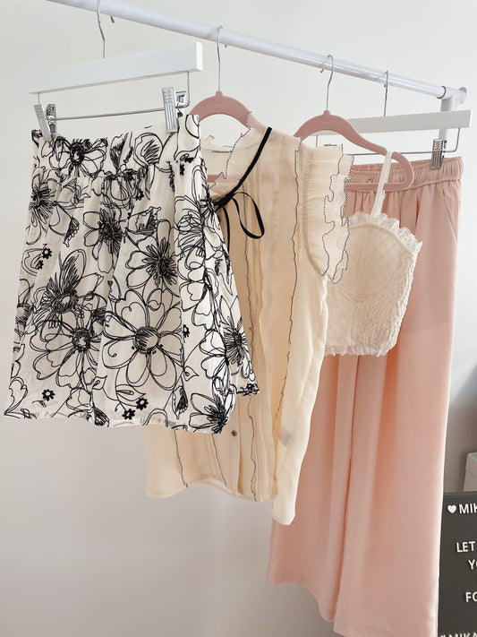 Line Art Floral Skort