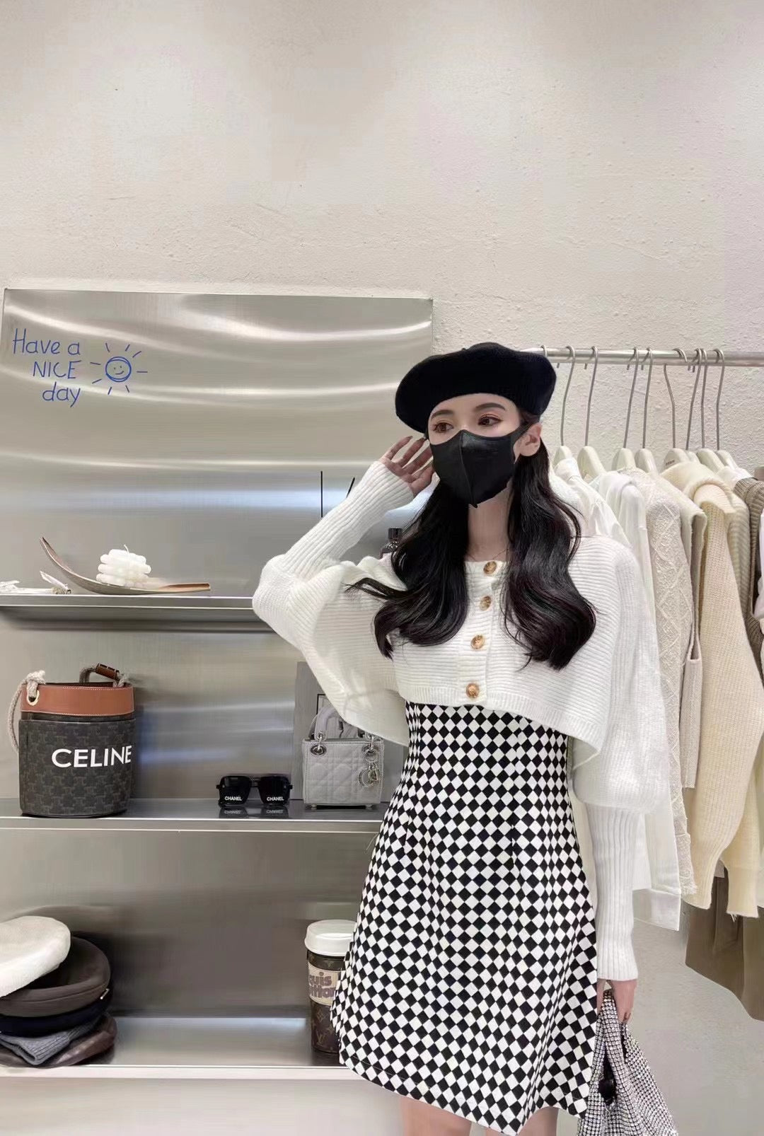 Diamond Dress And Knit Cardigan Set