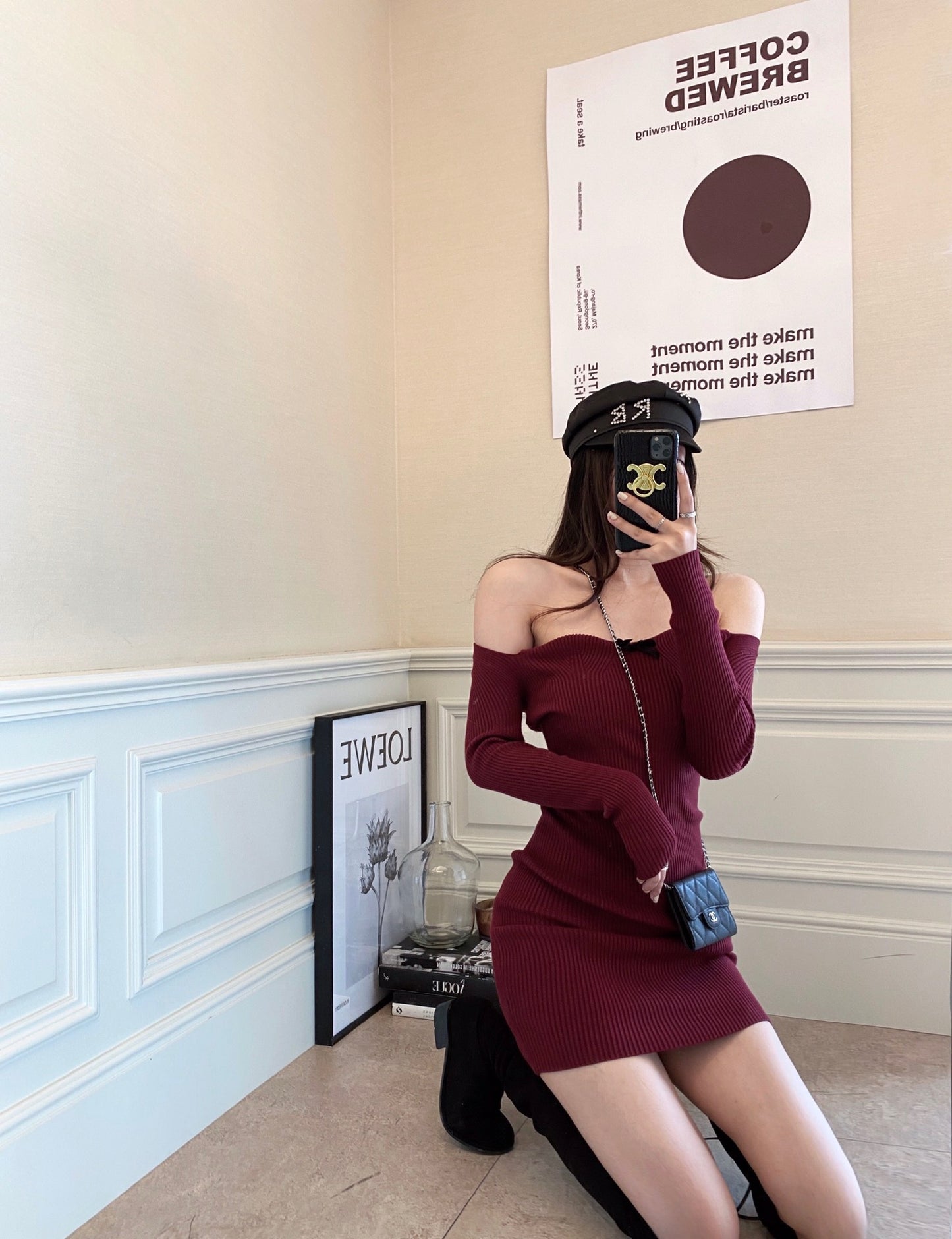 Off The Shoulder Ribbed Knit Dress